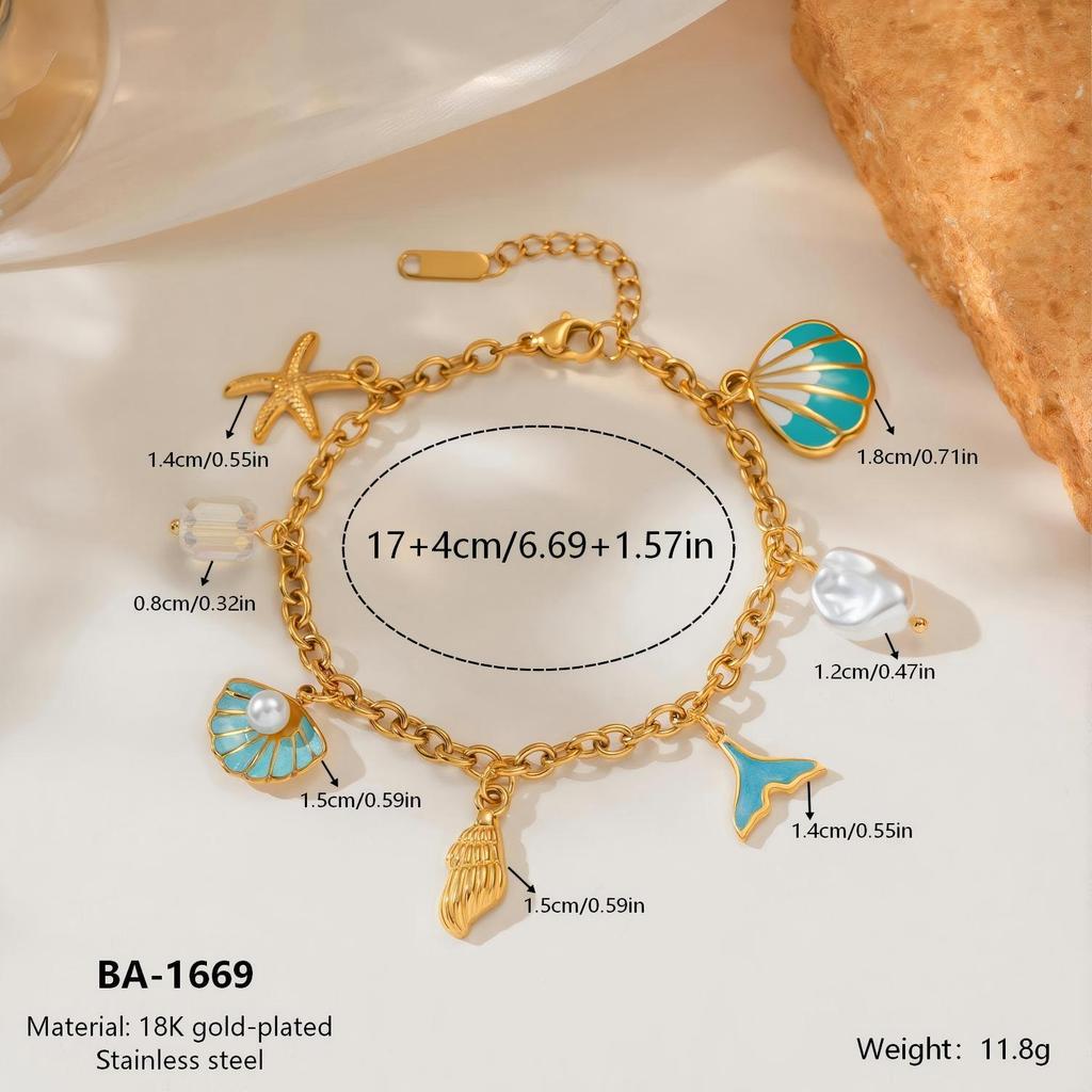 18K Gold Plated Ocean Style Starfish & Pearl Stainless Steel Bracelet - Waterproof & Fade-resistant