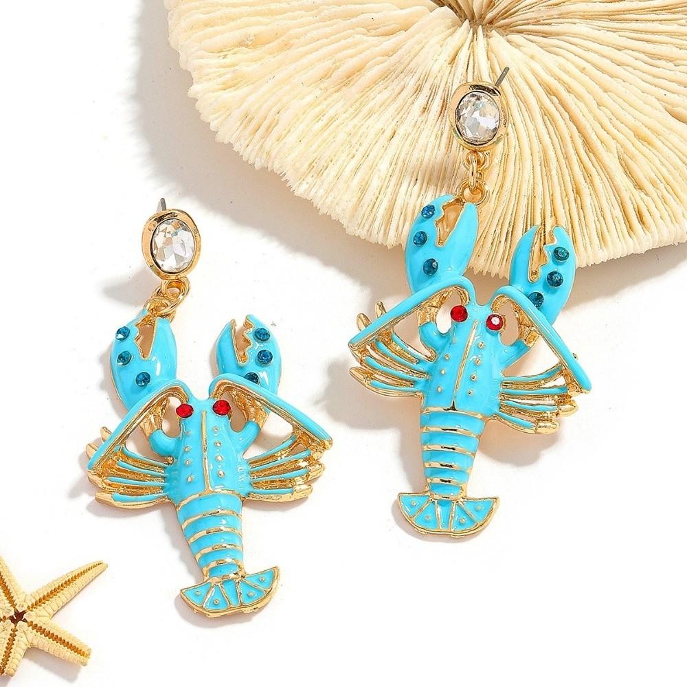 Ocean Series Personalized Earrings Diamond Lobster Decorative Earrings Lobster Earrings  Vacation