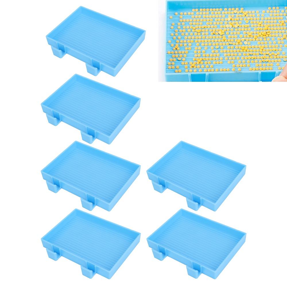 6PCS Plastic Rhinestone Storage Trays Blue Diamond Art Painting Tray Gem Sorting Plate Bead Sorting