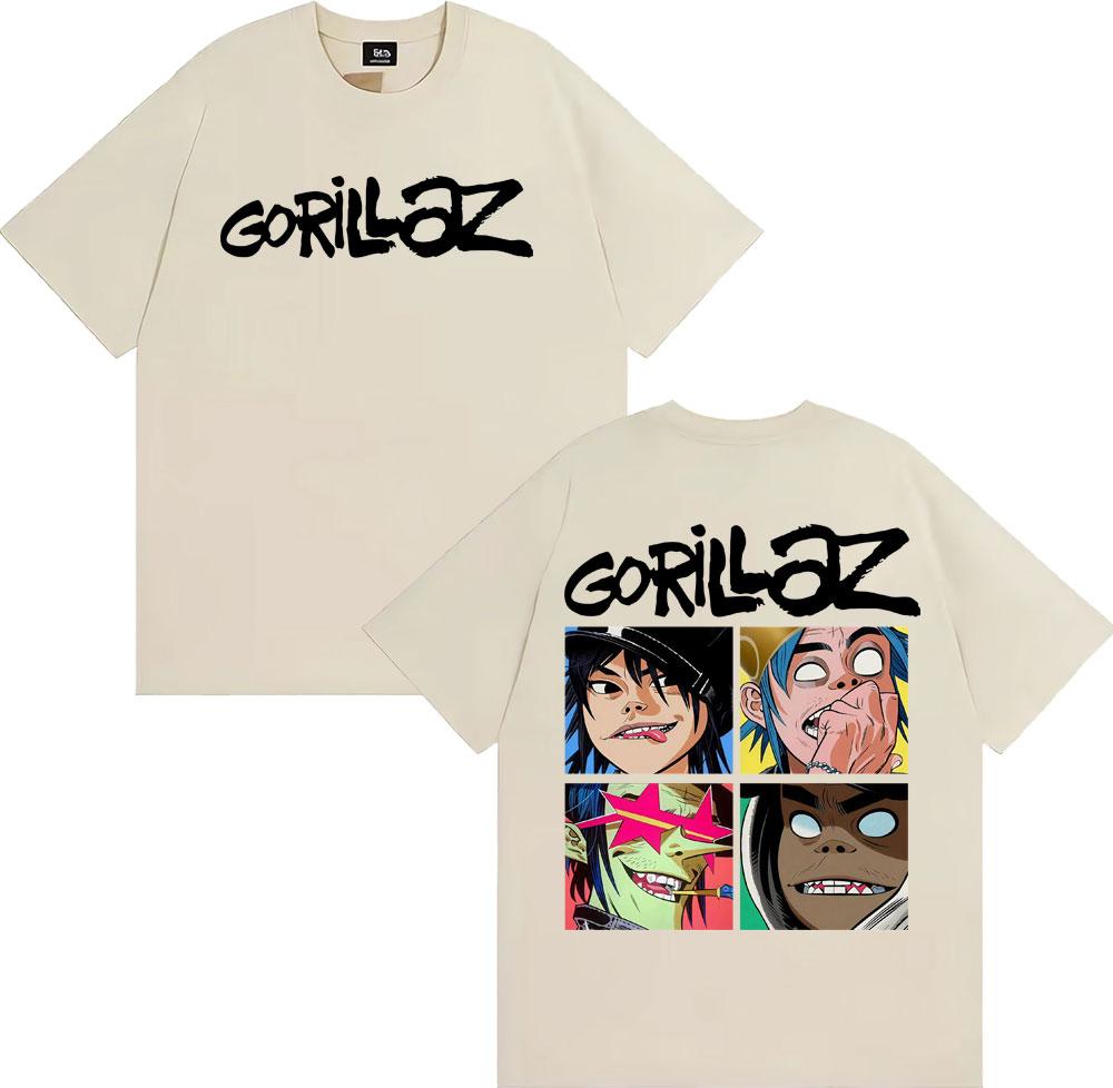 Rock Band Gorillaz Vintage Cartoon Grafik T-Shirts Herren Damen Mode Gothic Übergroßes T-Shirt Lässiges Baumwoll Kurzarm T-Shirt