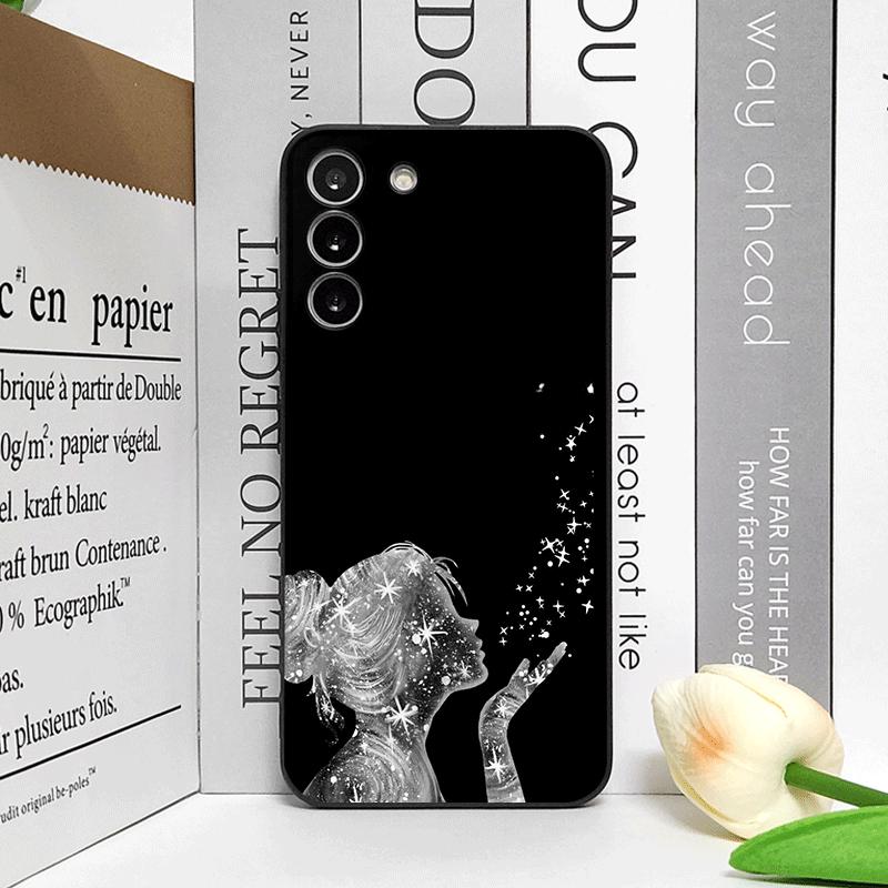 Creative Black Stardust Girl Pattern Phone Case for Samsung Galaxy S25 S24+ S23 Ultra S22 Plus S20 S21 FE M53 M34 5G Soft Covers