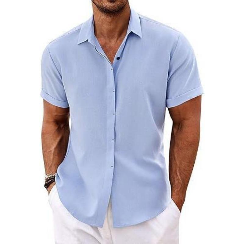 Summer Men's Linen Short Sleeve Shirt Casual Button Down Versatile Simple Top