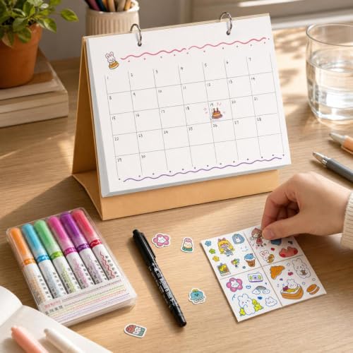 DIY Kit Metal Marker 6 Pieces Desktop Calendar Gift Set 4-Piece Desk 30 Sheets