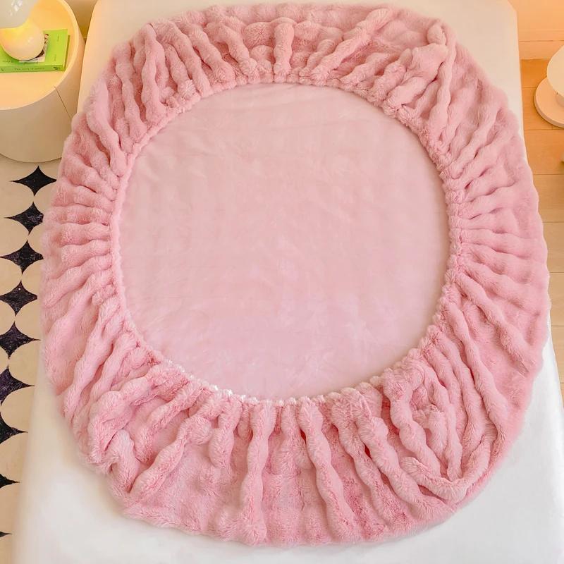 Kaninchen Plüsch Spannbettlaken mit Tiefem Taschen Winter Verdicken Warmer Matratzenschoner Weich Flauschig Doppelmatratzenbezug
