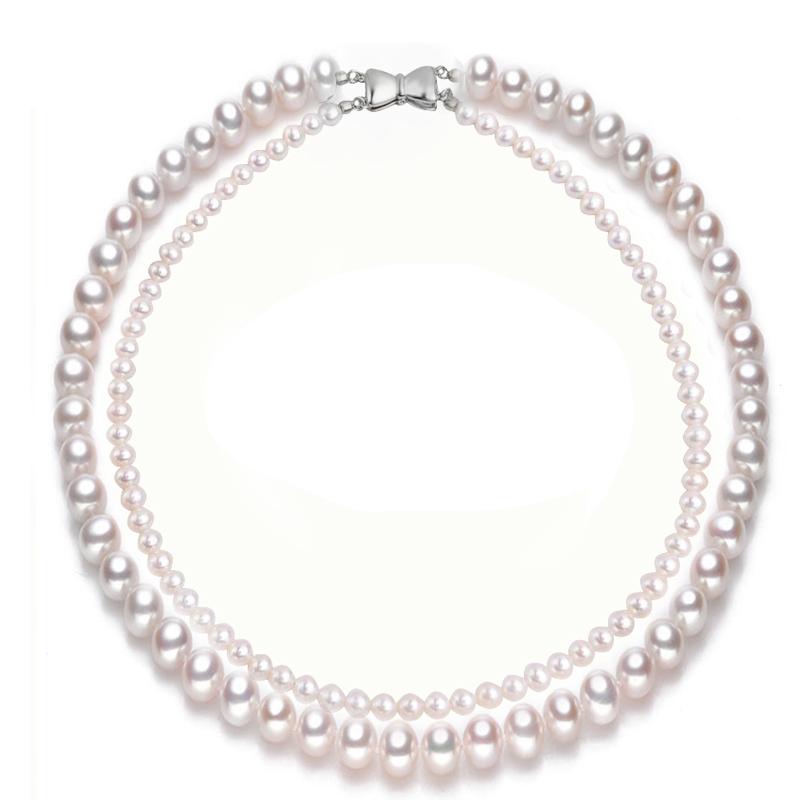 

Classic Wedding Natural Double Pearl Necklace Woman,Luxury Real Freshwater Pearl Necklaces Wife Anniversary Gift 37cm 40cm