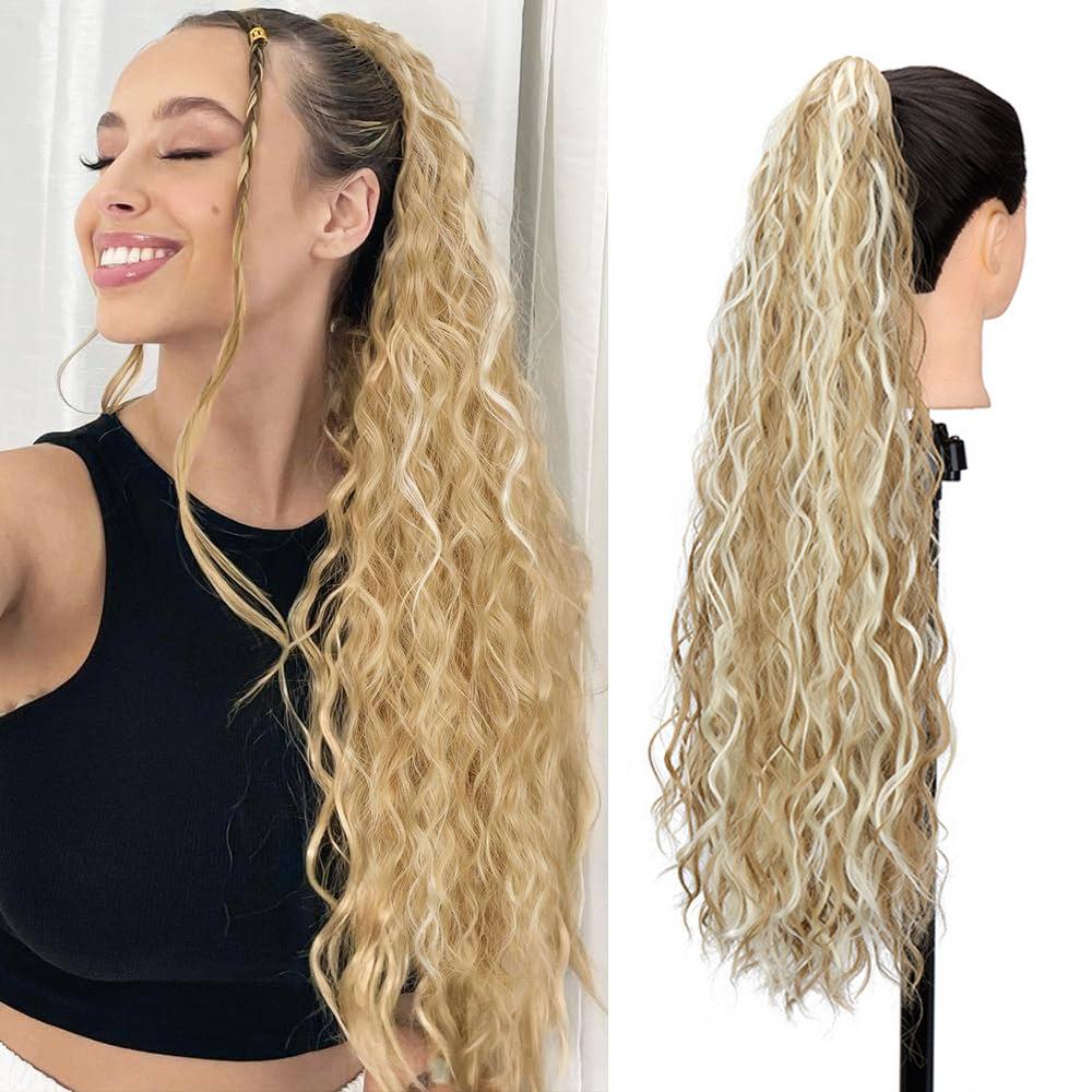 Damen 26 Zoll Wasserwelle Krallenclip Pferdeschwanz - Natürlich aussehendes hitzebeständiges Synthetikhaar
