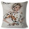 Fashion Woman Art Pillowcase Double Print Boho Lady Cushion Cover Soft Plush Portrait Pillowcase Home Decor