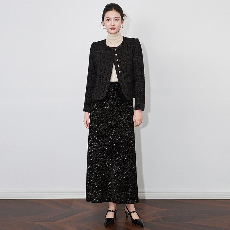 

Шэньчжэньский твидовый жакет в стиле люрекс для женщин - С длинным рукавом, Мода осень/зима Small чёрный