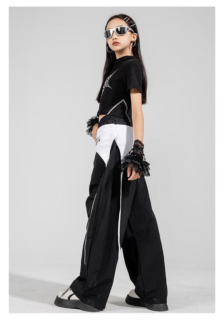 Girls' Jazz Dance Costume Set: Korean Style Cropped Vest & Sweatpants for Performances