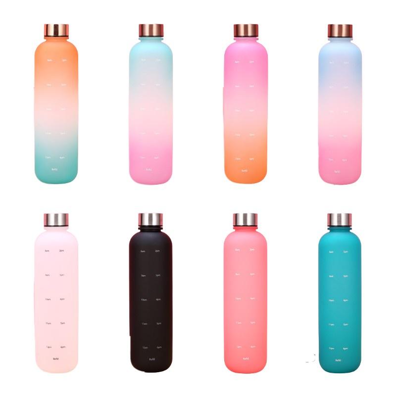 Colorful Gradient Plastic Sports Water Bottle 1000ml Large Capacity Matte Finish High Temperature Resistance