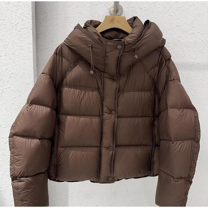 Kapuzen-Daunenjacke Damen Winter 2025 Neue Mode Grau Brotjacke Lässige Kurze Steppjacke