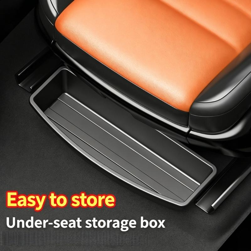 Under Seat Car Tray, Black ABS Storage Box with Slide-In Placement for Front Seat Small Item Control and Routine Cabin Use in Cars