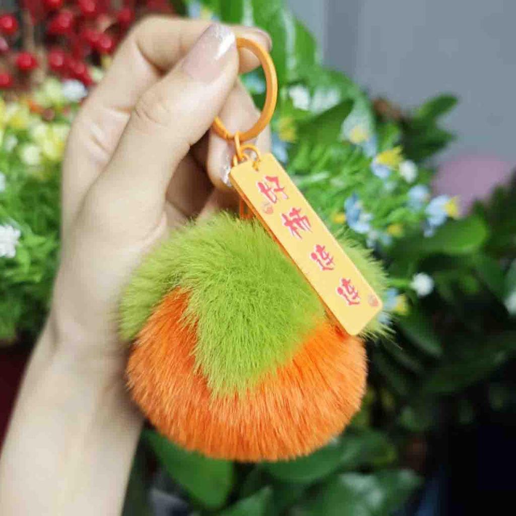 Plush Persimmon Keychain - Imitation Rex Rabbit Fur Pendant
