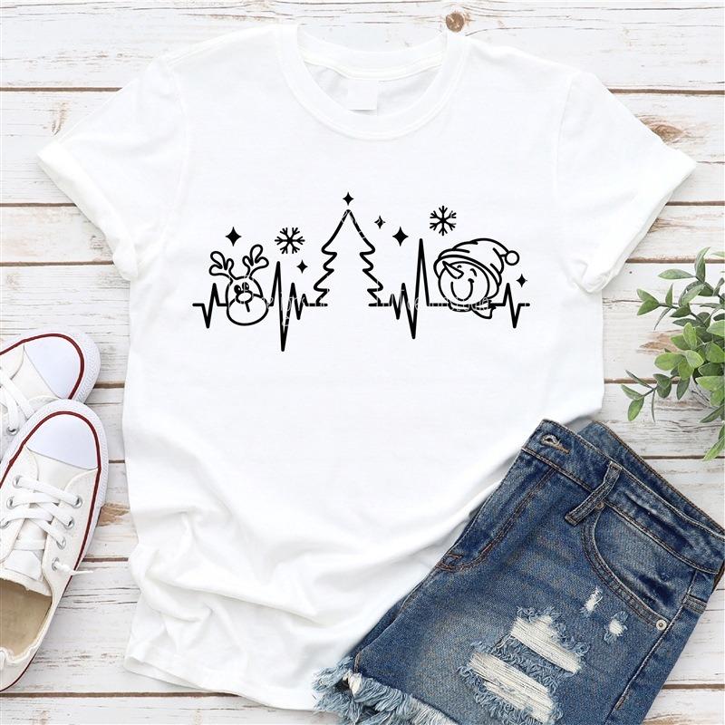 Cute Christmas Snowman Christmas Cute Snowman Printed Cotton Fashion Short Sleeve Casual T-Shirts Women’s