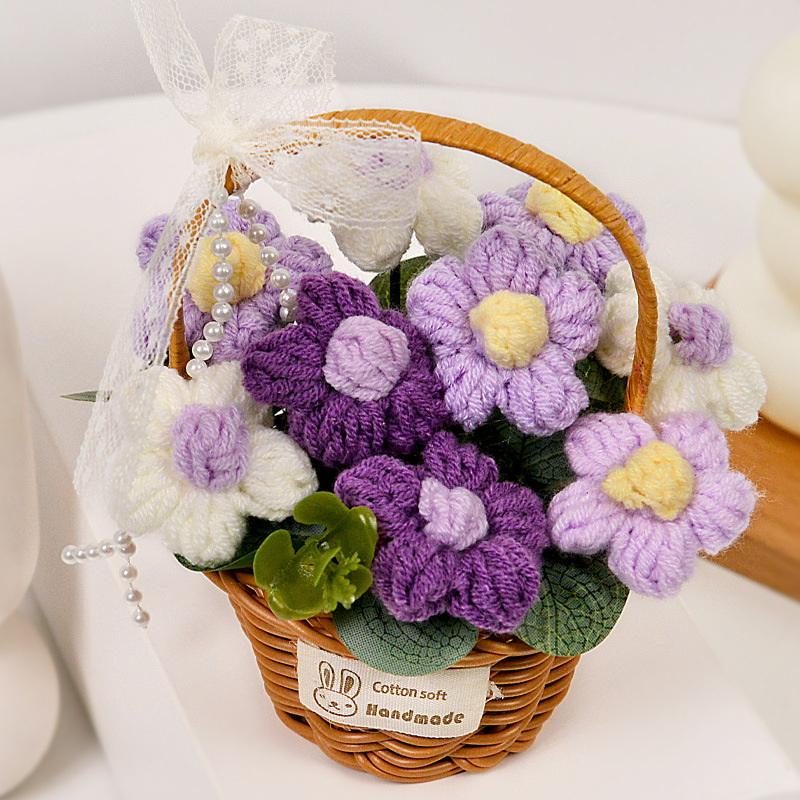 

1PC Handmade Crochet Flower Bouquets, Knitted Flower Bouquet For Christmas, Home Decor, Birthday Gift For Woman Wife Mom фиолетовый