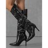 Fashion Design Pleated Patent Leather Knee High Boots Women Red Pointed Toe Zip Stiletto Heels Party Shoes Booties Female