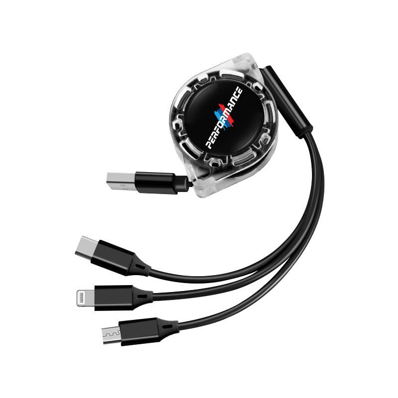 DKHN5 Retractable Car Charging Cable 3 in 1 Multi USB Cord For BMW Performance F25 F26 F15 F16 E90 E91 E92 E60 E84 G22 G32 F13 Sticker