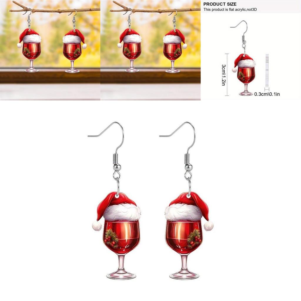 Holiday Acrylic Wine Glass Stud Earrings With Silver Posts For Gift Giving
