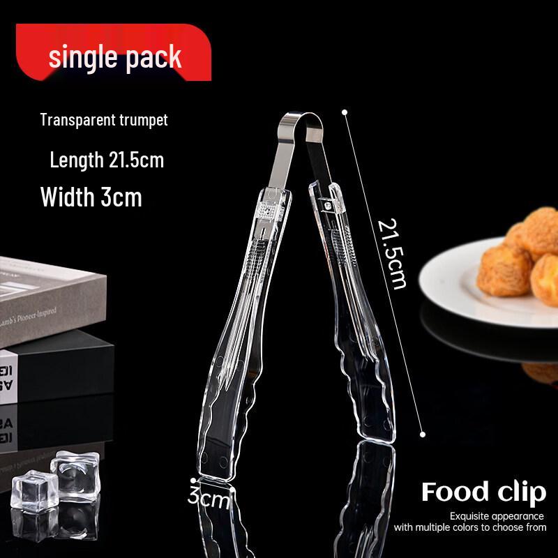 Qianxing Transparent Plastic Food Tongs with Steel Handle