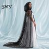 Langes wallendes Hexengewand durchgehender Umhang mit Kapuze für Damen, Stern Mond durchsichtiges Halloween-Outfit für Erwachsene Tüll Gothic Umhang Kostüm, Renaissance-Accessoires
