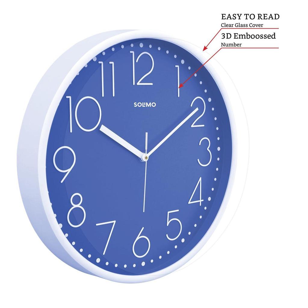 Plastové analogové nástěnné hodiny, Quartzový strojek, Tichý chod, Moderní embosovaný ciferník, Snadno čitelný ukazatel času (30 cm x 30 cm, Tyrkysově modrá)