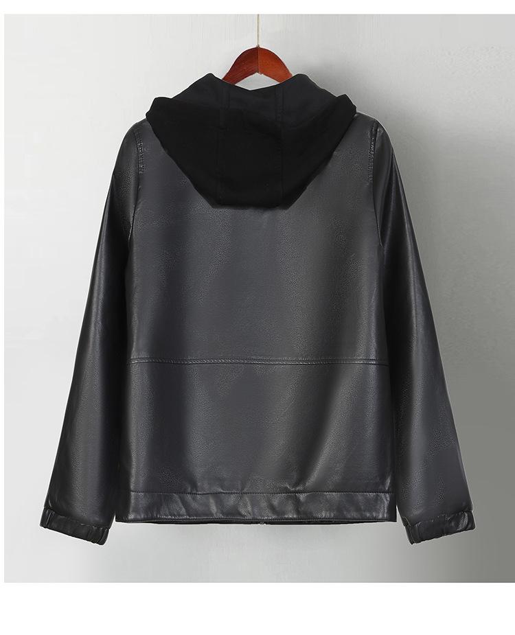 Wiosna/Jesień 2025 Damski Krótki Płaszcz z Kapturkiem ze Skóry PU - Stylowa Kurtka na Zamek dla Młodych Mam.