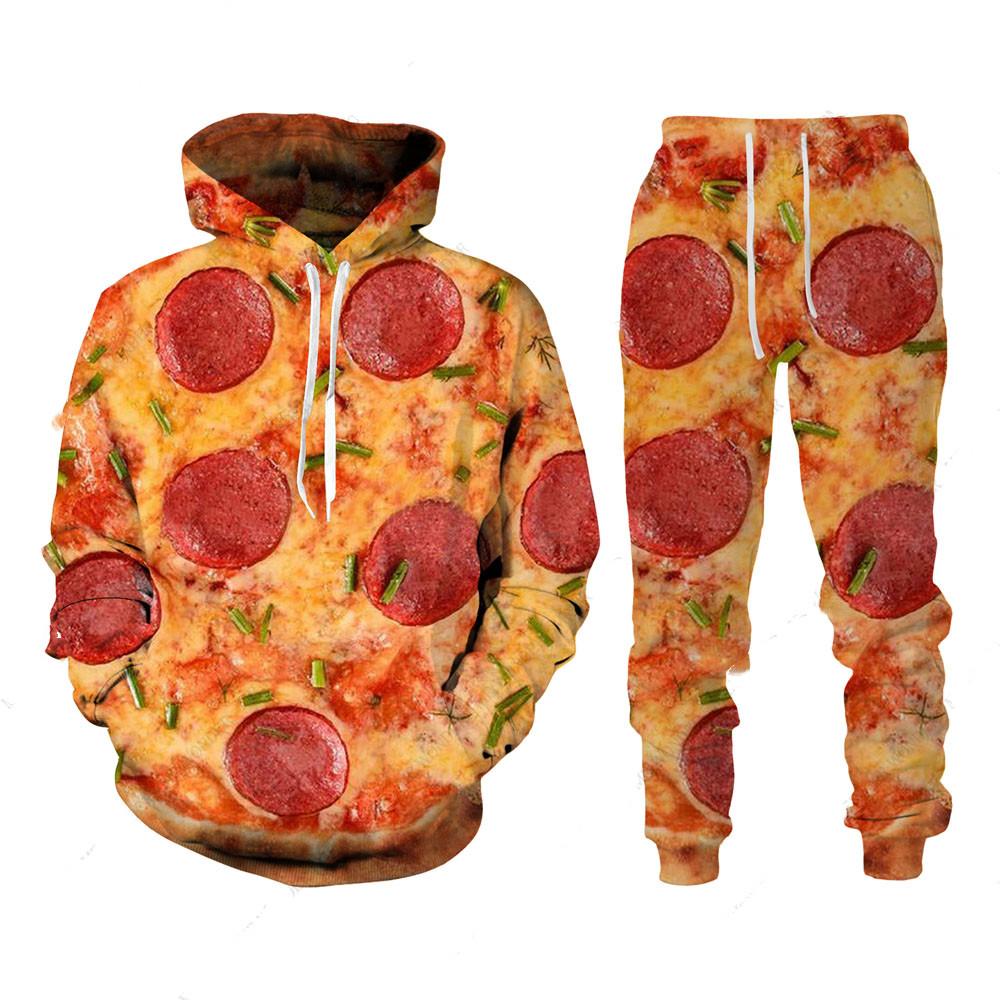 Frühling Herbst Neuheit 3D Pizza Essen Print Trainingsanzüge Herren Hoodie Anzüge Sportbekleidung Set für Männlich Streetwear Herren Sweatpants 2-teiliges Set