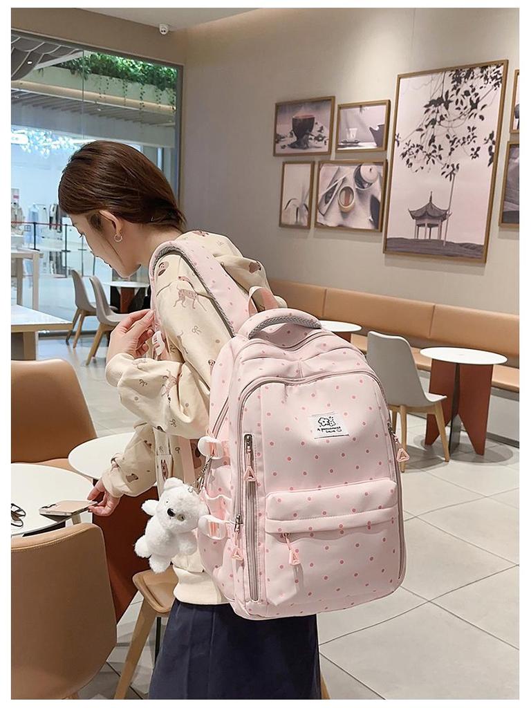 Polka Dot Backpack for Students: Large Capacity, Casual, for School & Outings