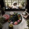 Floral Cat and Dog  Round Area Rug,Carpet Rug for Living Room Bedroom Sofa Playroom Decor,Non-slip Floor Mat
