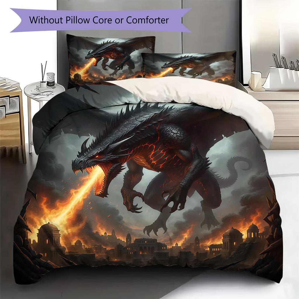 Theevildragon Pattern Bedding Quilt Set Quilt Cover Pillowcase Home Decoration Birthday Gift (1 * duvet cover + 2 * pillowcase, without core)