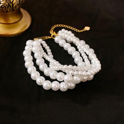 Baroque Four-row Imitation Pearl Choker Necklace French Retro Niche High-end Necklace