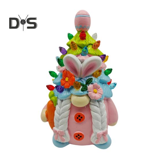 

Светящийся гном пасхальное украшение смоляное дерево гном с пасхальным яйцом и ушками кролика светящийся весенний гном украшение для домашнего стола в центре стола розовый