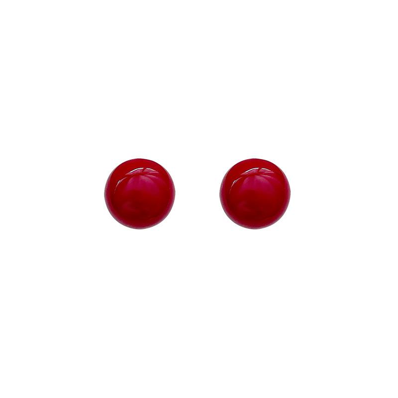Red Doudou Pearl Earrings Women's Retro Hong Kong Style Red Earrings New Year's Explosion Premium New Year's Earrings