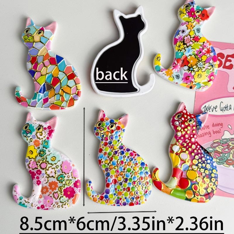 1PC Creative Colorful Cute Cat Bronzing Relief Refrigerator Magnet Dopamine Color Cute Cat Home Decoration Eye-catching Magnet