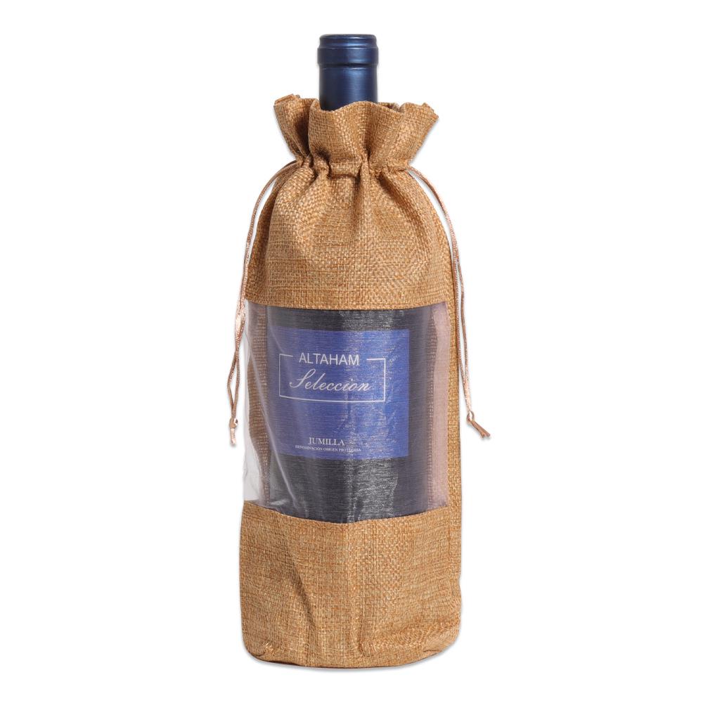 Multicolor Burlap Wine Gift Set with Drawstring Bag
