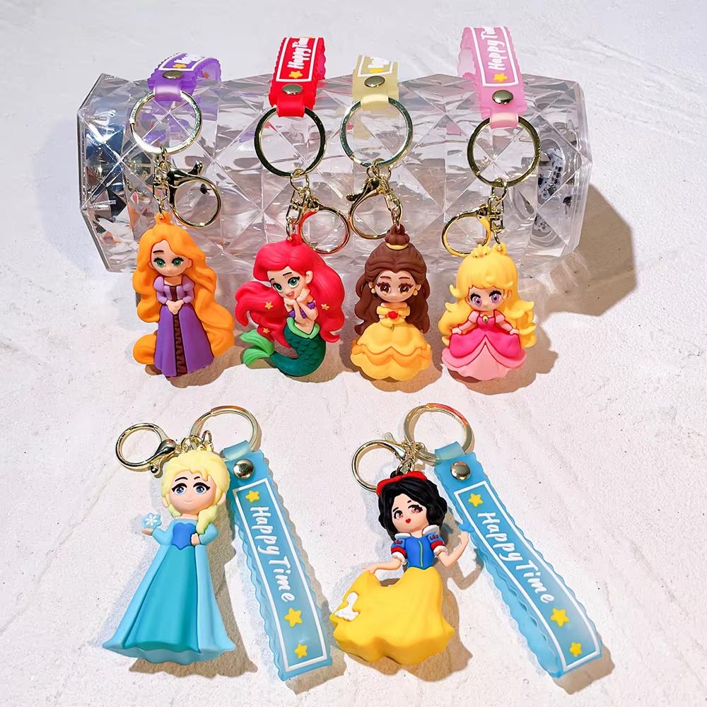 MINISO Princess Doll Keychain Snow White Ariel & Elsa Pvc Toy Phone Ornaments Bag Charms Car Key Girls Birthday Gifts