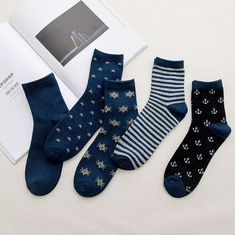 5 Pairs Men Women Breathable Crew Socks Cotton Patterned Business Casual Sports Hosiery Autumn Winter Mid Calf Socks