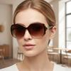 Women's Fashionable Oversized Sunglasses with Gradient Brown Lenses and Gold Accent