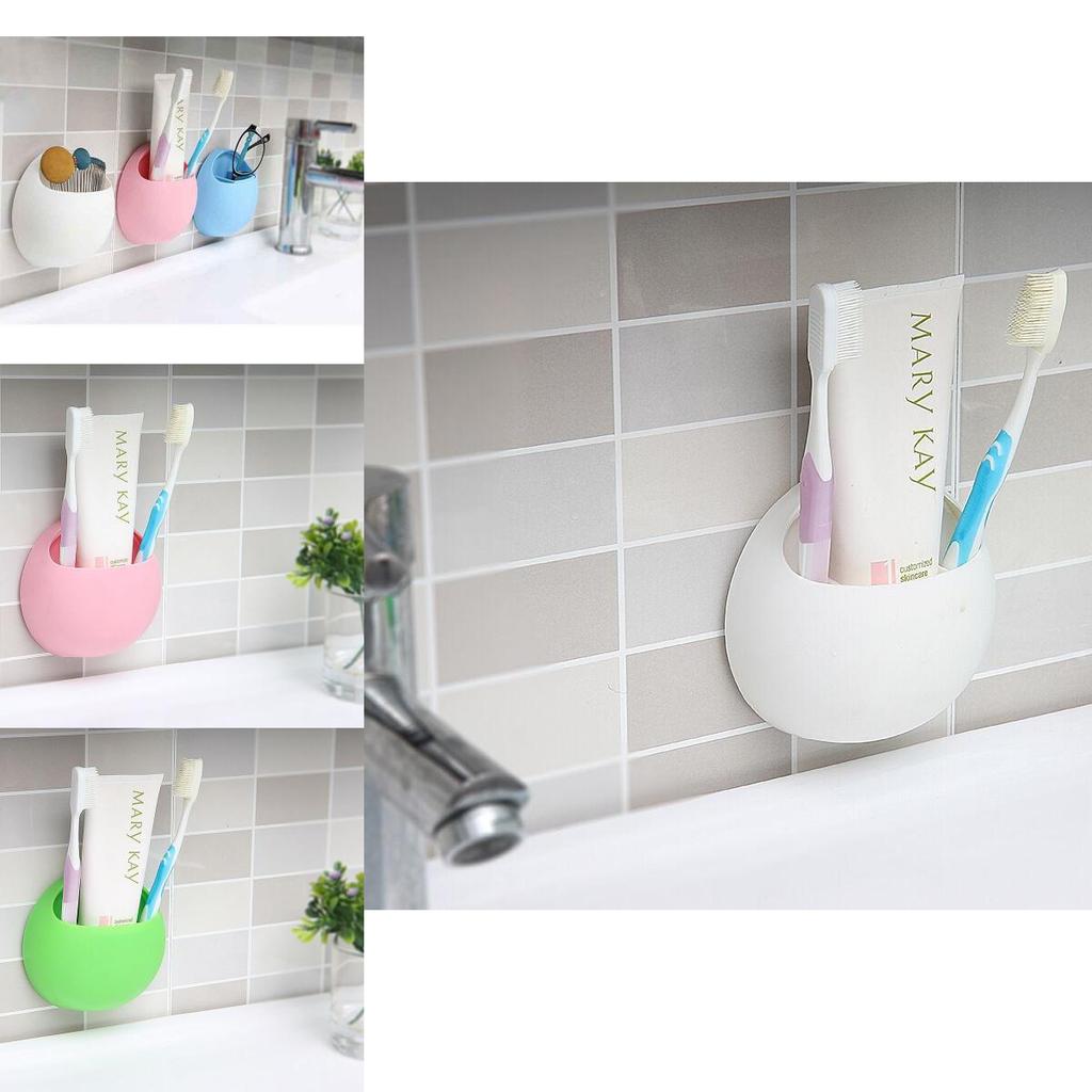 Elegant Home Bathroom Toothbrush Holder In Solid Colors With Wall Mount Suction Cup
