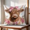 Highland cow  flower Cushion Cover Natural Linen Organic Fabric DoubleSided Printing Couch Pillow Covers Home Decor Gift