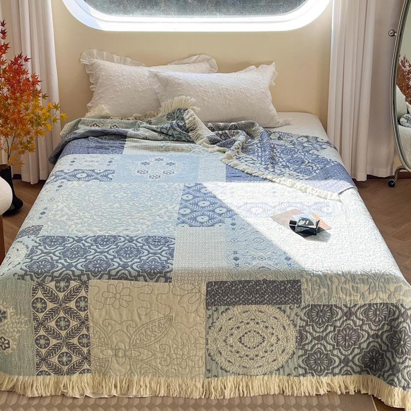 Manta de Algodón de Gasa de Cuatro Capas Sofá Toalla Espesa Colcha Individual Doble Pausa para el Almuerzo Verano Fresco Manta Cubierta de Sofá Para Adulto