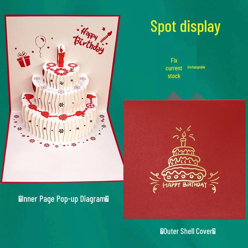 3D Pop-up Birthday Cake Greeting Card with Customizable Message and Logo for Employees and Customers