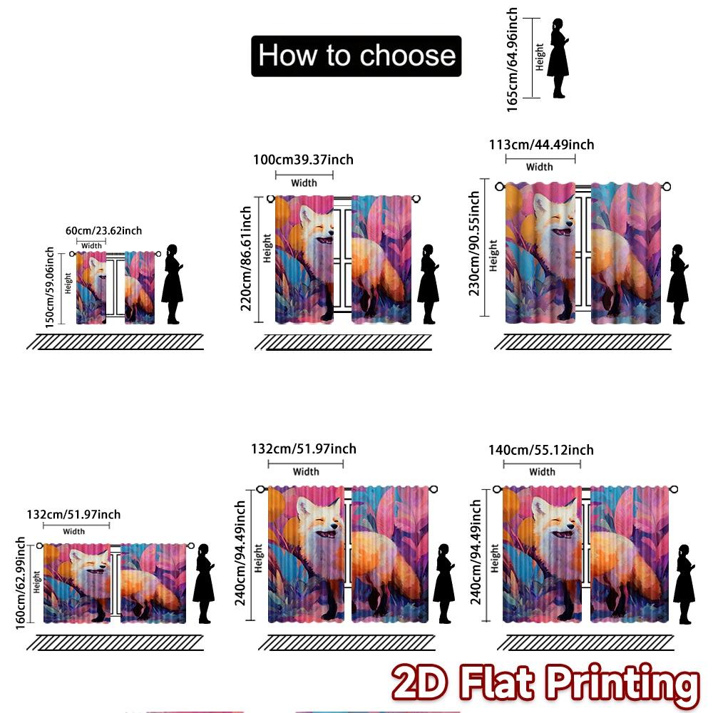 2pcs, 2D FLAT PRINTING Curtains (Without Rod) Autumn Fox(3) Digital Printing On Holiday Curtains Yarn Curtains Decorations