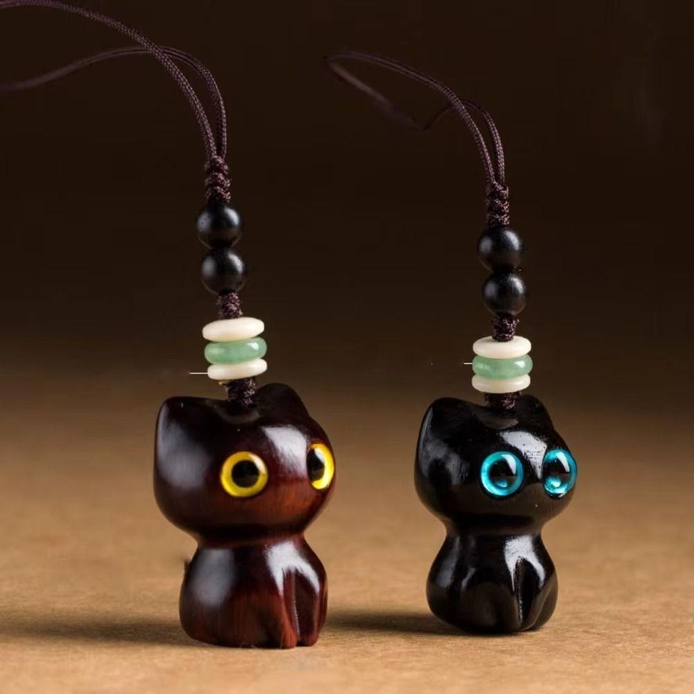 Handmade Craft Wood Car Keyring Wood Material DIY Keychain Components New Cat Shape Charm