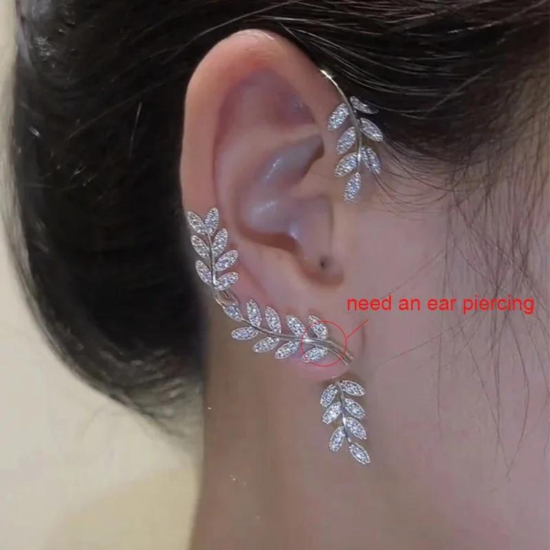 Postříbřené kovové náušnice Leaf Butterfly pro ženy Náušnice bez piercingu Šumivé zirkonové náušnice Módní šperky