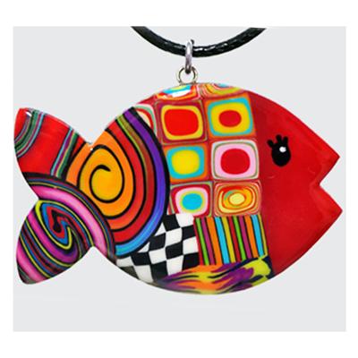 [R6480] - Multicolored 'Columbine & Harlequin' Handcrafted Necklace - 45x30 Mm (fish)