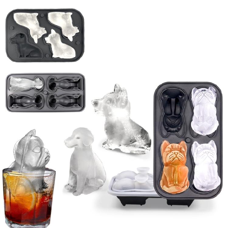 Innovative 4 Cavity 3D Dog Ice Cubes Tray Food Grade Silicone Mould for Unique Drink Presentation Kitchen Tool