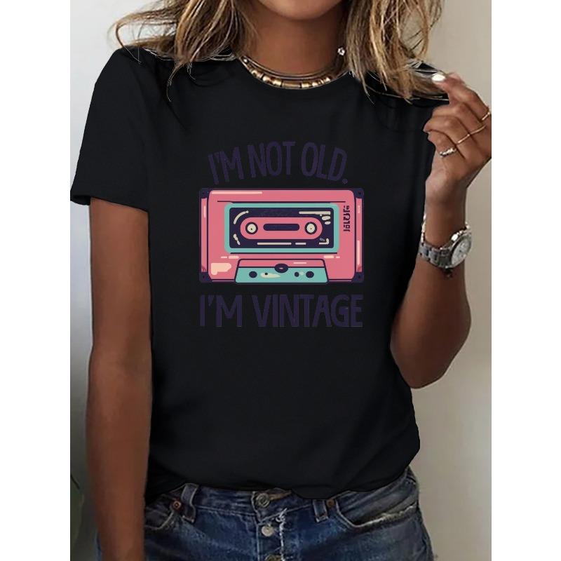 

European Size Vintage Graphic Print Crew Neck T-shirt, Casual Short Sleeve Top For Spring & Summer, Women s Clothing 4XL чорний
