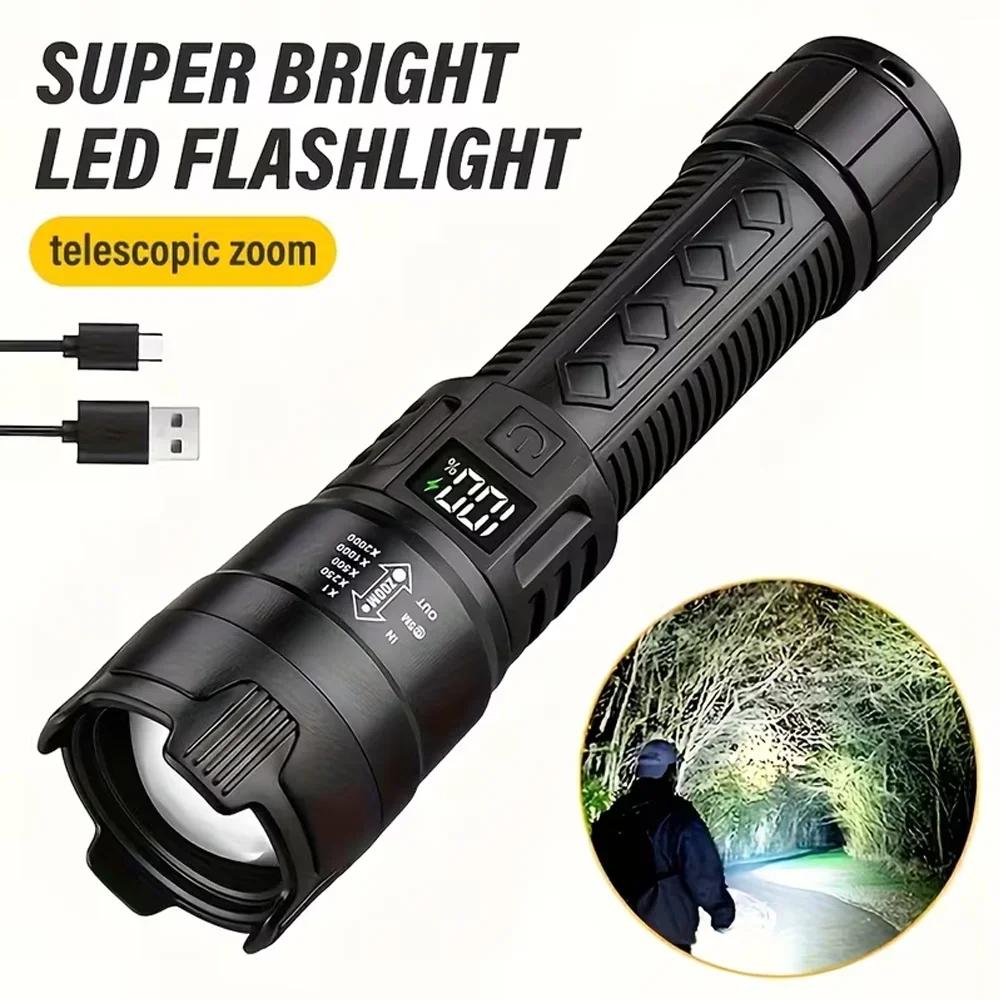 Xiaomi 10000LM High Power LED Flashlight Long-range USB C Rechargeable Flashlight Power Display Zoom Lantern For Outdoor Camping Torch