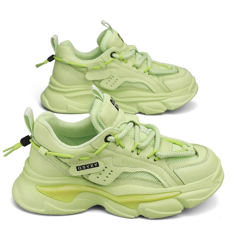 Мужская спортивная обувь, сетчатые дышащие массивные кроссовки, мужская амортизирующая обувь для папы на толстой подошве 39 зелёный